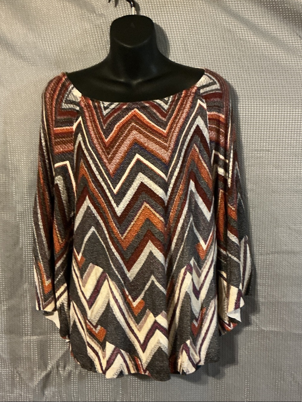 Chico's Chevron Boatneck Tunic in Rust, Cream & Charcoal